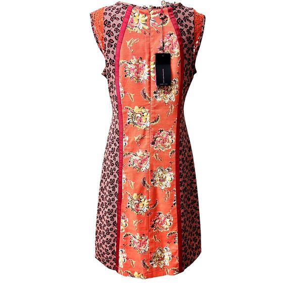 Save The Queen! Sleeveless Short Dress SZ L Orange Pink Floral Print Lined Italy - Picture 8 of 16